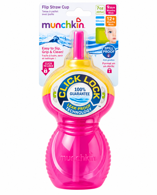 Munchkin Flip Straw Cup – 9oz (266ml) | Spill-Proof Sippy Cup for Toddlers