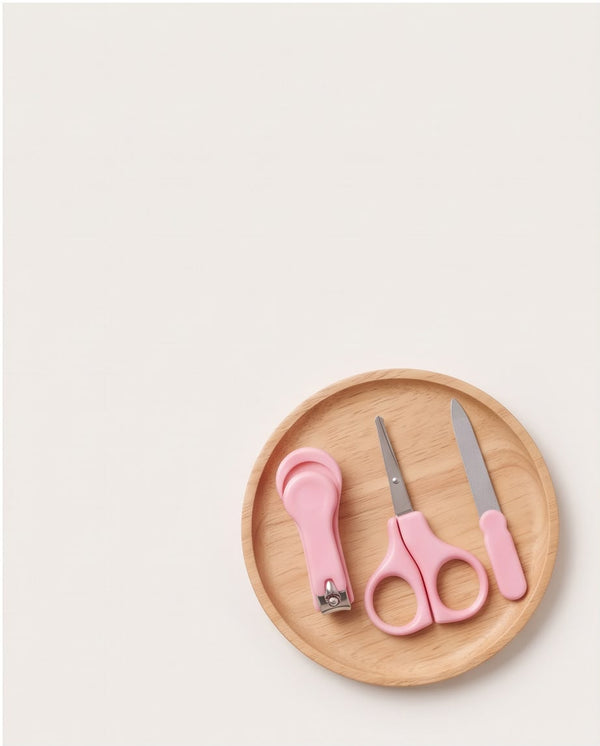 3-Piece Baby Nail Care Kit for Girls | Baby Nail Clipper, Safety Scissors & Nail File – Pink