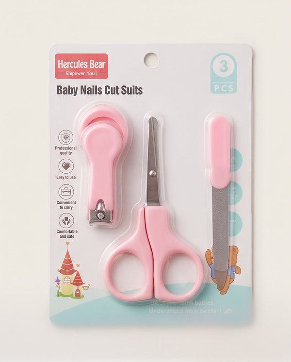 3-Piece Baby Nail Care Kit for Girls | Baby Nail Clipper, Safety Scissors & Nail File – Pink