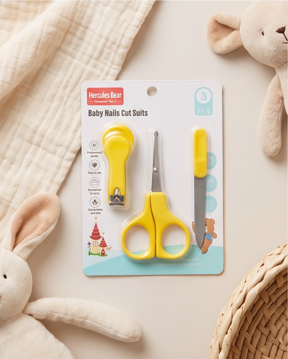 Sunshine Yellow 3-Piece Baby Nail Care Kit | Safe Baby Clipper, Rounded Safety Scissors & Nail File foNail r Newborns & Toddlers