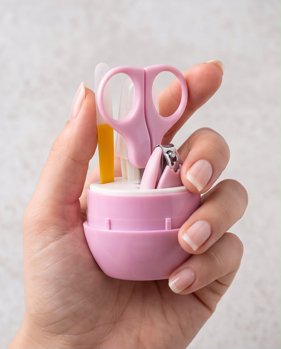 4-Piece Baby Nail Care Grooming Kit | Baby Nail Clipper, Safety Scissors, Tweezers & Nail File with Travel Case – Pastel Purple