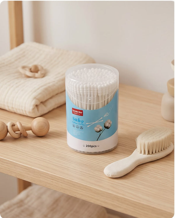 Premium Baby Cotton Swabs (200 PCS) | Soft Cotton Buds with Hygienic Storage Container for Newborns & Babies
