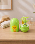 Premium 4-Piece Baby Nail Care Grooming Kit | Baby Nail Clipper, Safety Scissors, Tweezers & Nail File with Cute Green Travel Case
