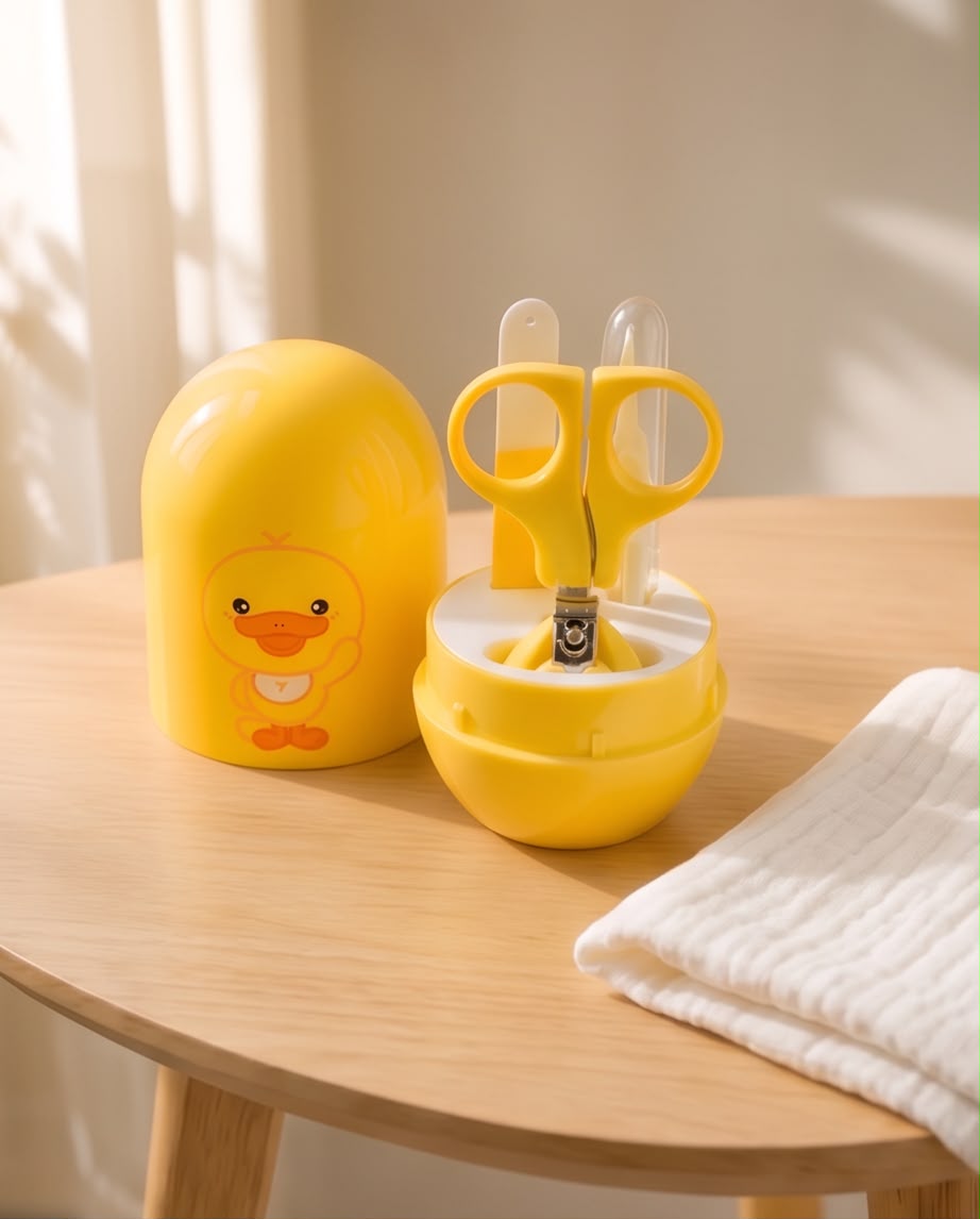 Sunny Yellow 4-Piece Baby Nail Care Grooming Kit | Baby Nail Clipper, Safety Scissors, Tweezers & Nail File with Portable Travel Case