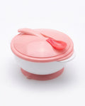 Baby Feeding Bowl with Spoon & Lid | BPA-Free Toddler Feeding Set | Non-Slip Suction Base | Pink & White