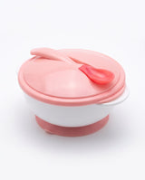 Baby Feeding Bowl with Spoon & Lid | BPA-Free Toddler Feeding Set | Non-Slip Suction Base | Pink & White