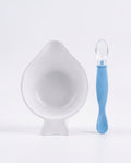 Baby Feeding Bowl with Silicone Spoon | BPA-Free Plastic Weaning Bowl Set | White & Blue