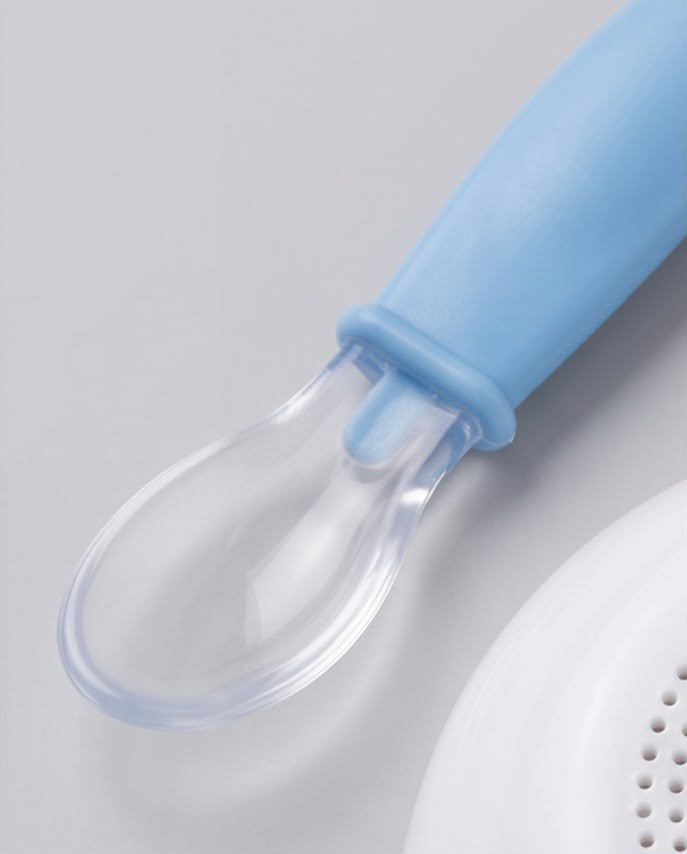 Baby Feeding Bowl with Silicone Spoon | BPA-Free Plastic Weaning Bowl Set | White & Blue