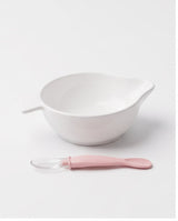 Baby Feeding Bowl with Silicone Spoon | BPA-Free Plastic Weaning Bowl Set | White & Pink