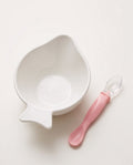 Baby Feeding Bowl with Silicone Spoon | BPA-Free Plastic Weaning Bowl Set | White & Pink