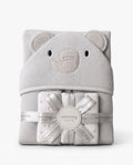 Baby Hooded Elephant Bath Towel Gift Set – Ultra Soft Newborn Bath Wrap with Washcloths, Grey
