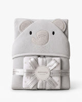 Baby Hooded Elephant Bath Towel Gift Set – Ultra Soft Newborn Bath Wrap with Washcloths, Grey
