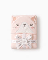 Baby Hooded Cat Bath Towel Gift Set – Ultra Soft Newborn Bath Wrap with Washcloths, Pink