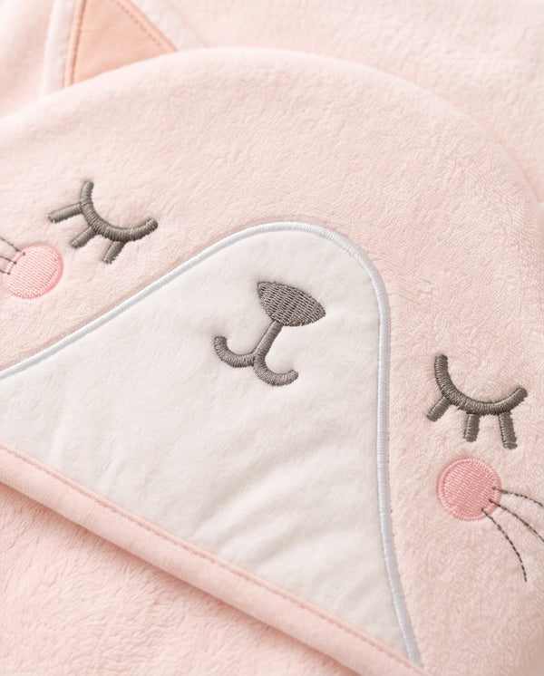 Baby Hooded Cat Bath Towel Gift Set – Ultra Soft Newborn Bath Wrap with Washcloths, Pink
