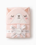 Baby Hooded Cat Bath Towel Gift Set – Ultra Soft Newborn Bath Wrap with Washcloths, Pink