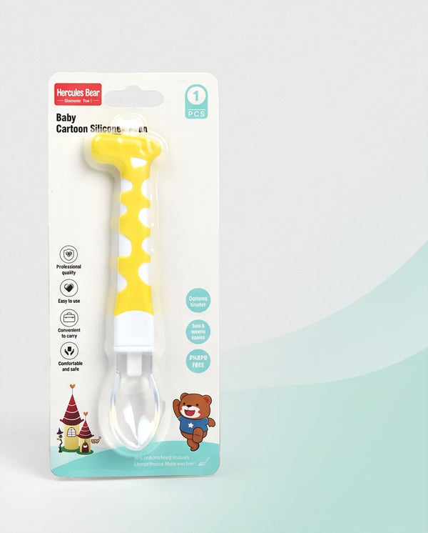 Hercules Bear Baby Silicone Feeding Spoon – Soft BPA-Free Infant Training Spoon (Yellow)
