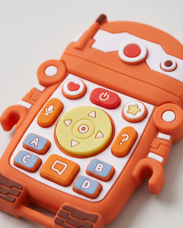 Robot Shape Silicone Baby Teether Toy – BPA-Free Soft Teething Toy for Infants & Toddlers (Orange)