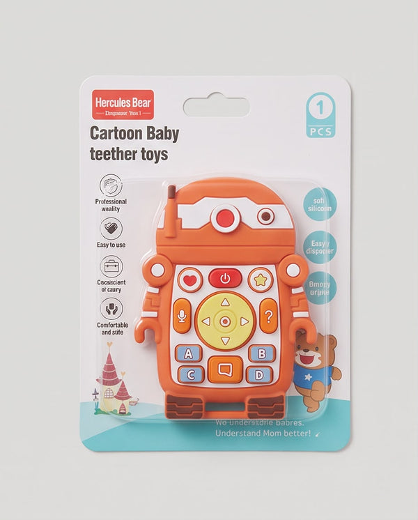 Robot Shape Silicone Baby Teether Toy – BPA-Free Soft Teething Toy for Infants & Toddlers (Orange)