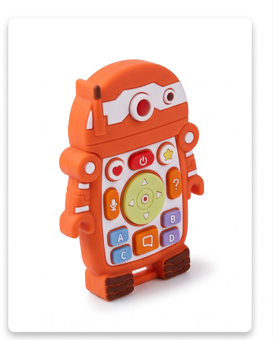 Robot Shape Silicone Baby Teether Toy – BPA-Free Soft Teething Toy for Infants & Toddlers (Orange)