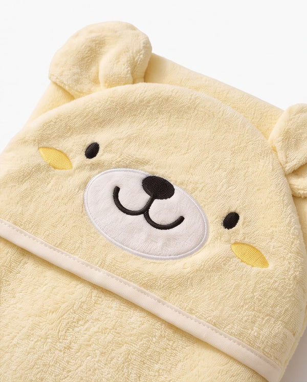 Sunnozy Baby Hooded Towel & Washcloth Gift Set – Ultra Soft Cotton Bath Towel for Newborns & Infants (Yellow Bear Design)
