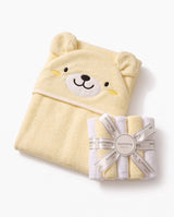 Sunnozy Baby Hooded Towel & Washcloth Gift Set – Ultra Soft Cotton Bath Towel for Newborns & Infants (Yellow Bear Design)