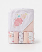5-Piece Baby Hooded Bath Towel & Washcloth Set – Cute Fish Design | Ultra Soft & Absorbent Cotton for Newborns