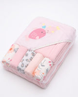 5-Piece Baby Hooded Bath Towel & Washcloth Set – Cute Fish Design | Ultra Soft & Absorbent Cotton for Newborns