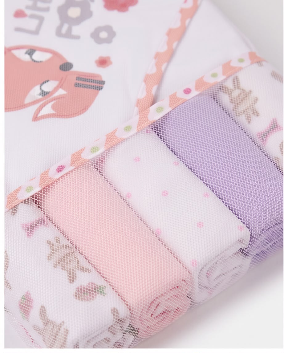 5-Piece Baby Hooded Bath Towel & Washcloth Gift Set – Pink Fox Design | Ultra Soft Cotton for Newborns