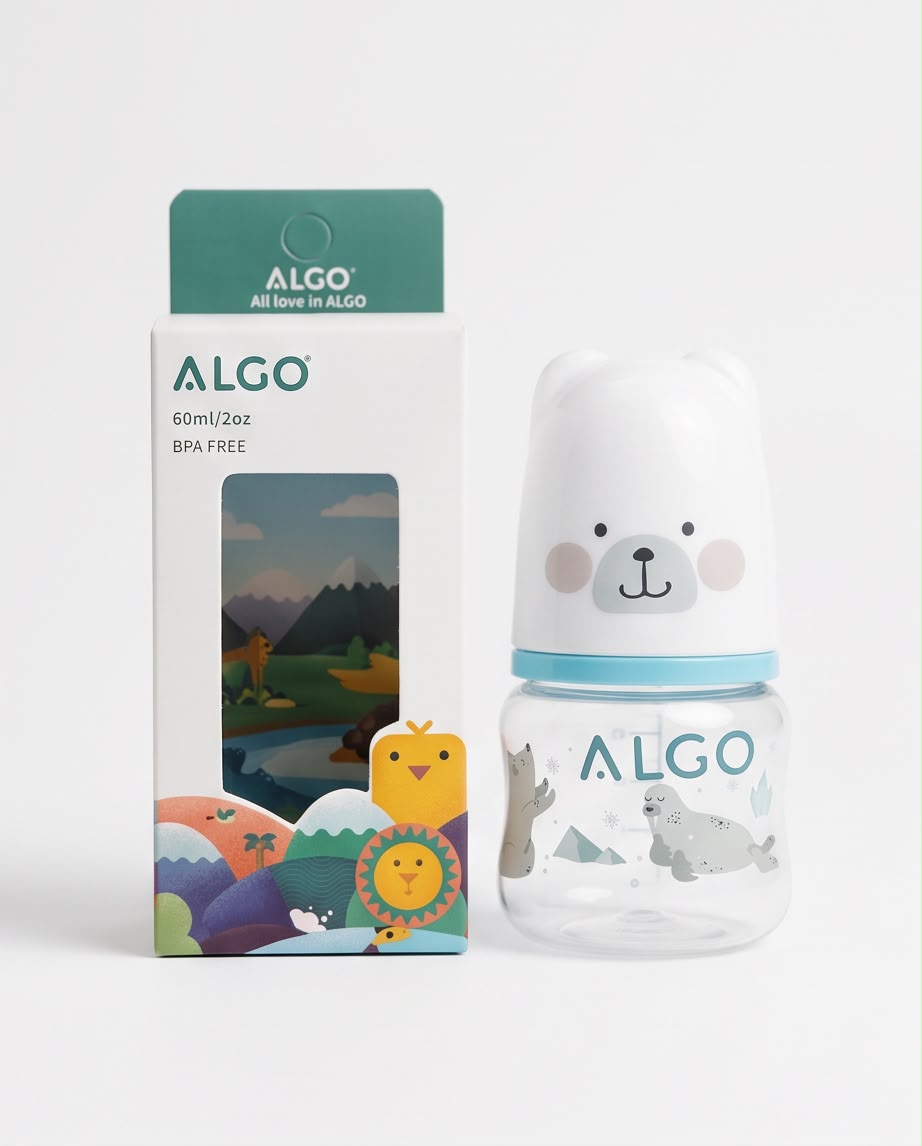 ALGO 60ml/2oz BPA-Free Baby Feeding Bottle with Bear Design