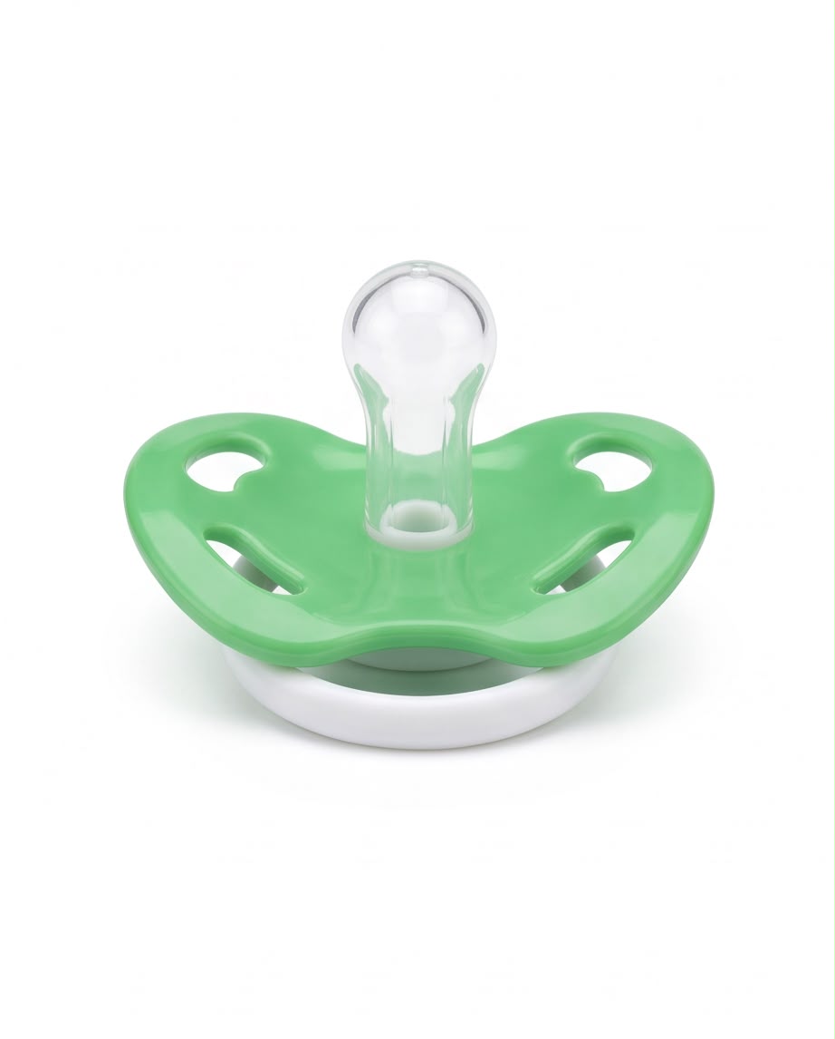 Green & White Cartoon Baby Pacifier – Soft Soothing Teat