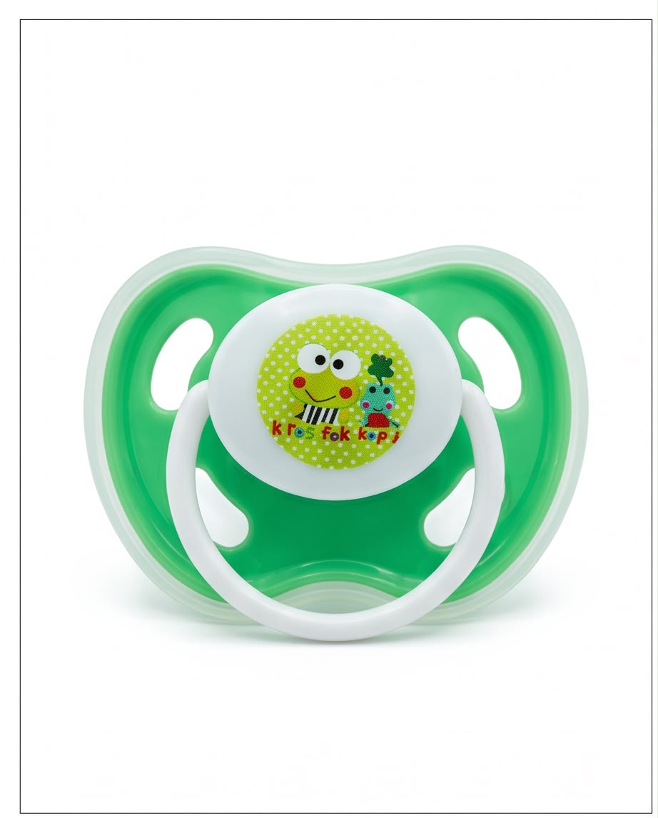 Green & White Cartoon Baby Pacifier – Soft Soothing Teat