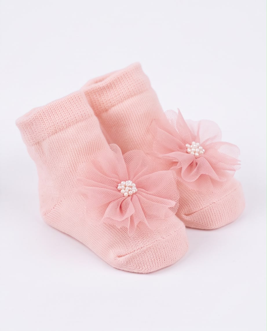 Baby Girl Pink Flower Socks & Headband Set – 2 Piece
