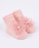 Baby Girl Pink Flower Socks & Headband Set – 2 Piece