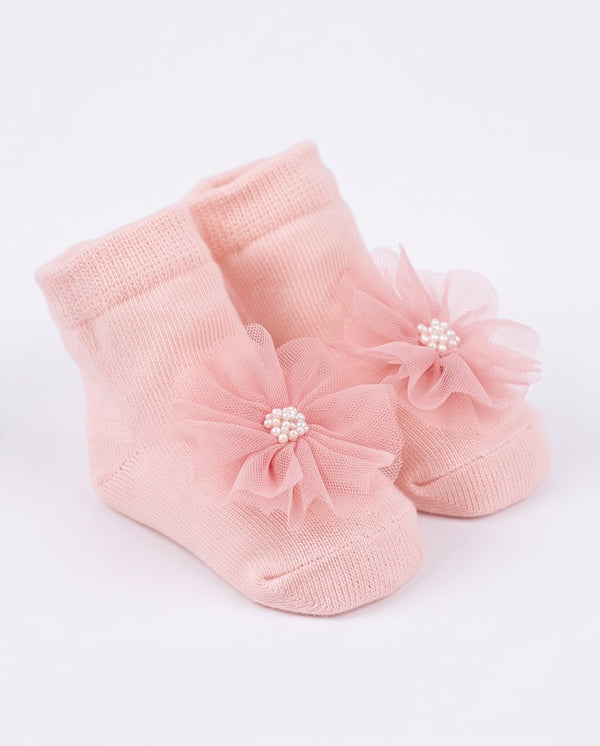 Baby Girl Pink Flower Socks & Headband Set – 2 Piece