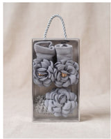 Baby Girl Grey Flower Socks & Headband Set – 2 Piece