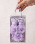 Baby Girl Lavender Flower Socks & Headband Set – 2 Piece