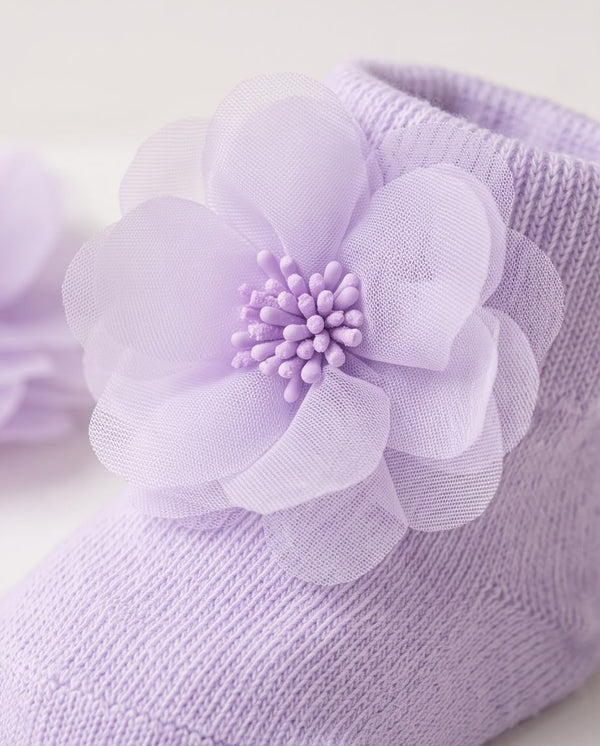 Baby Girl Lavender Flower Socks & Headband Set – 2 Piece