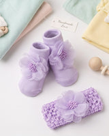 Baby Girl Lavender Flower Socks & Headband Set – 2 Piece