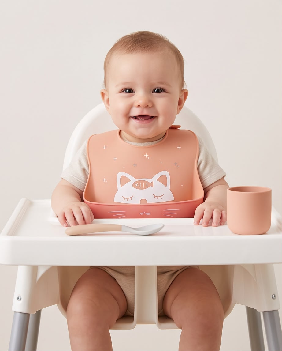 Cute Silicone Baby Feeding Bib with Food Catcher Pocket