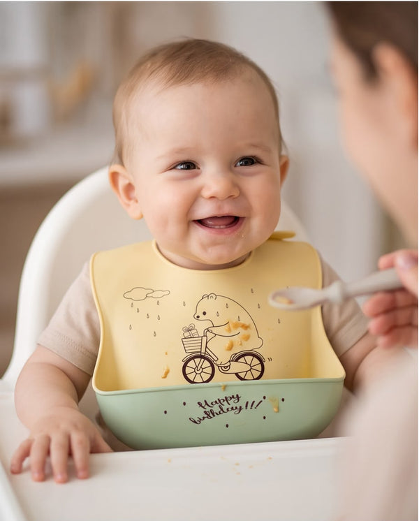 Cute Silicone Baby Feeding Bib with Food Catcher Pocket