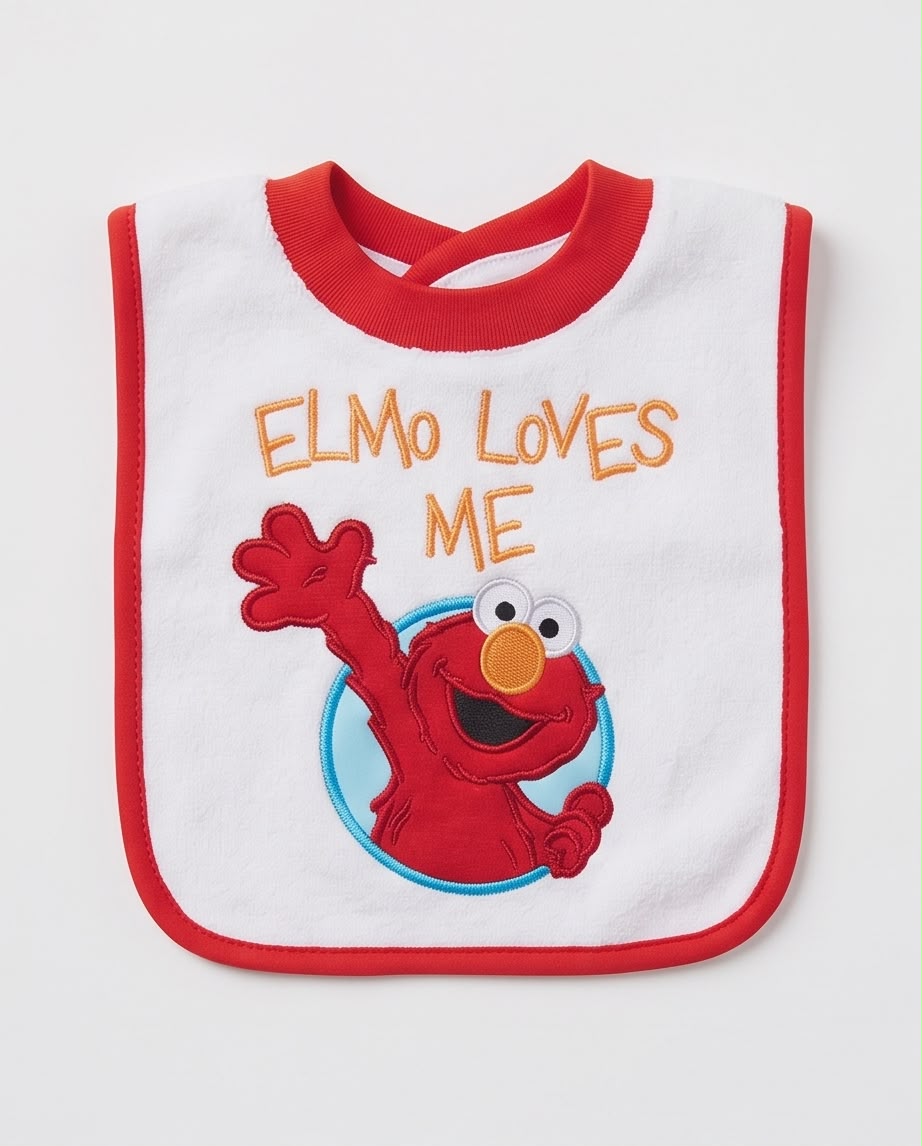 Baby Feeding Bib – Soft Terry Cloth Elmo Print with Red Trim