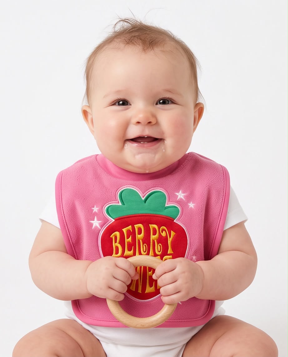 Baby Girl Strawberry Print Bib – Soft & Comfortable Feeding Bib