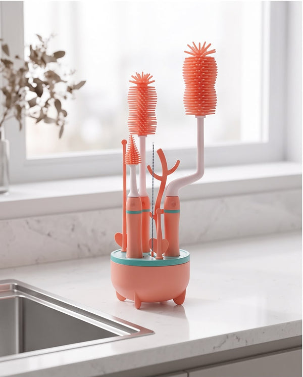 9-in-1 Baby Bottle Cleaning Brush Set with Storage Holder