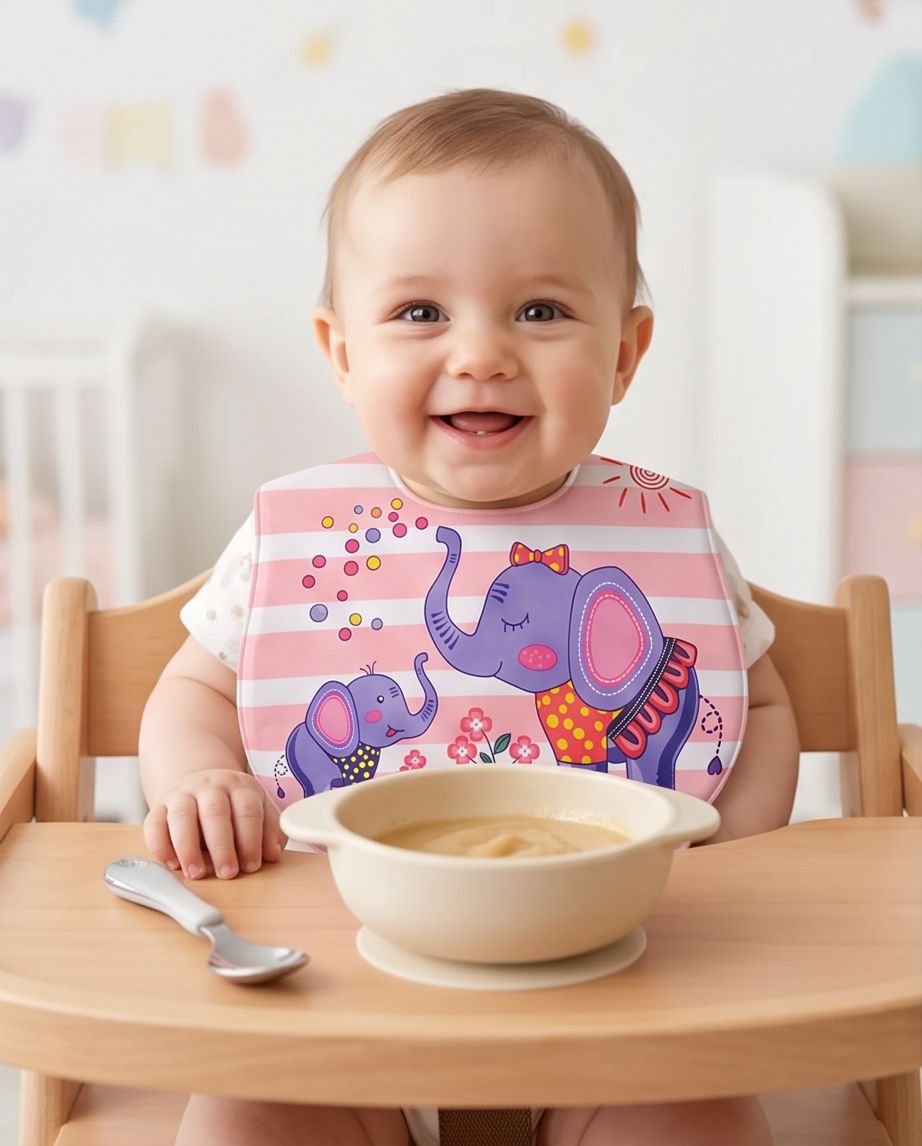 Portable Reusable Baby Bibs – Waterproof Plastic Front, Easy Clean
