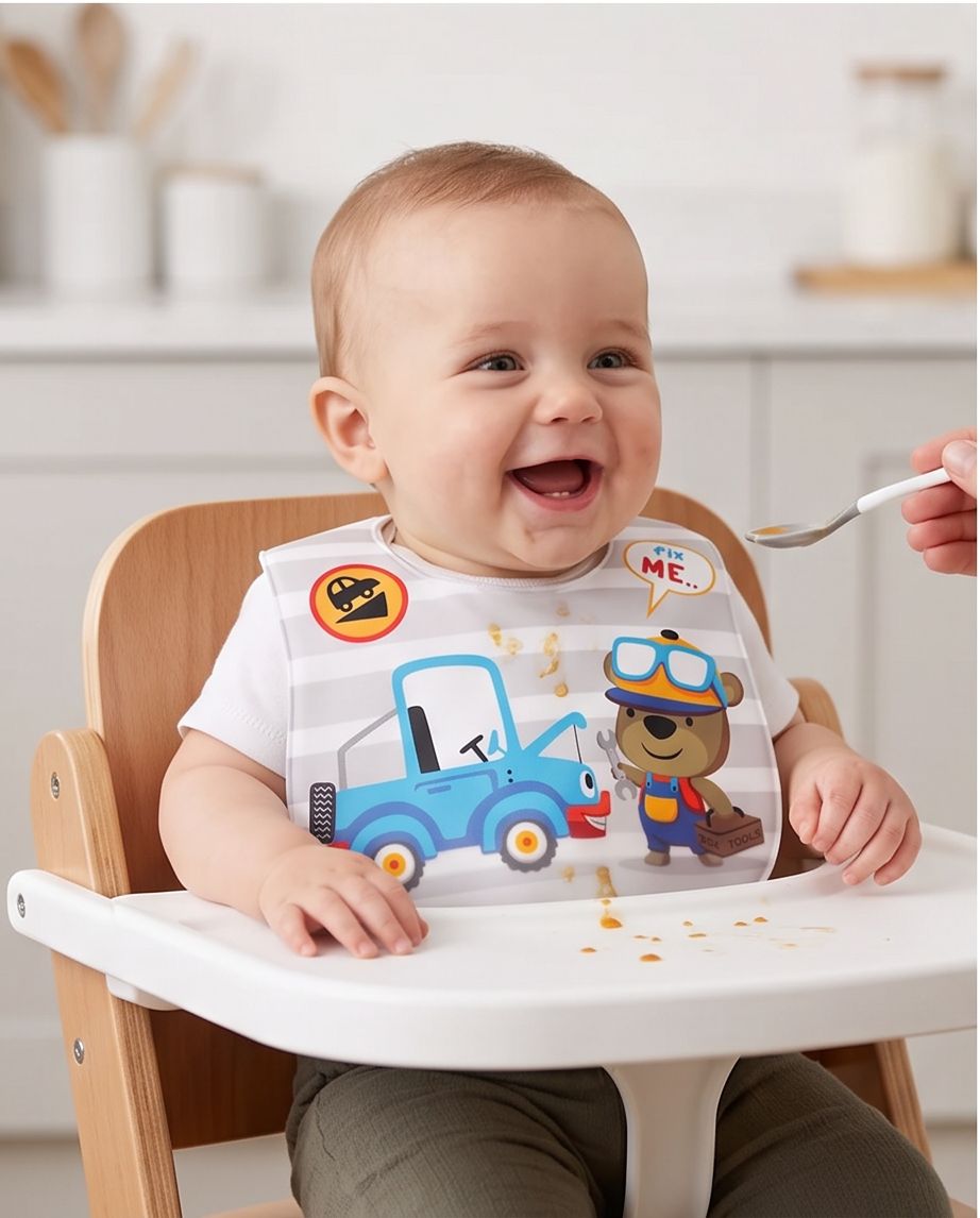 Portable Reusable Baby Bibs – Waterproof Plastic Front, Easy Clean