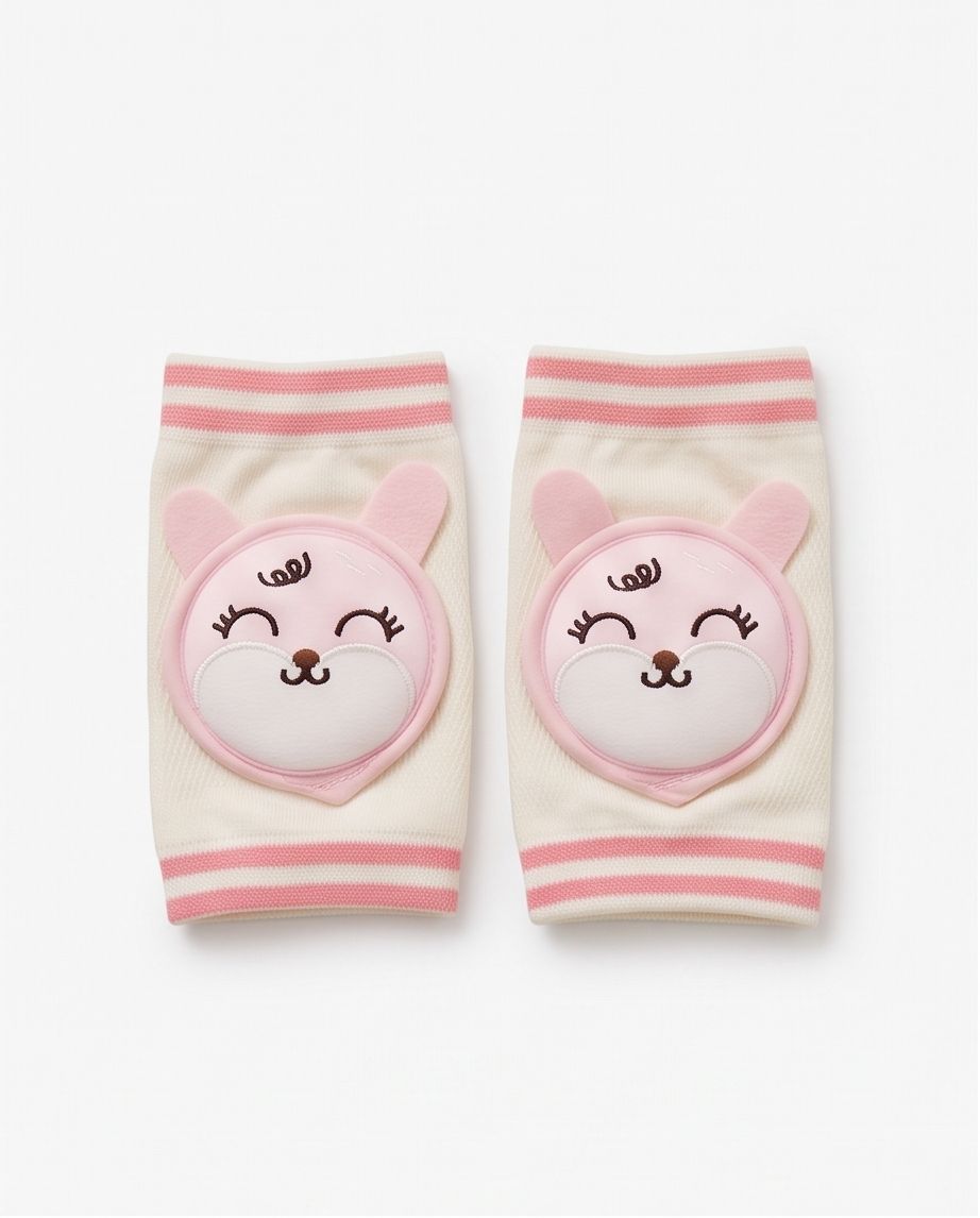 Cute Cat Animal Character Baby Knee Pads – Pink & White Striped Knee Protectors