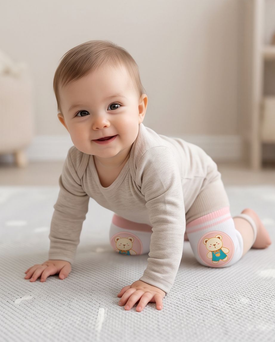 Cute Teddy Bear Animal Character Baby Knee Pads – Striped Knee Protectors