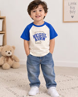 Boys Cotton T-Shirt – Blue & White Printed Tee