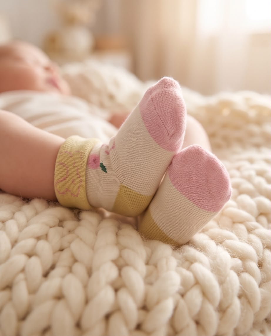 Baby Soft Cotton Socks – 2 Pair Set | Cute Pink & Cream Design