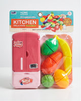 Kids Pretend Play Kitchen Set – Mini Fridge & Cutting Fruits Set